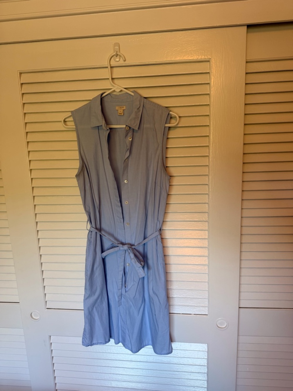 J. Crew Light Blue Sleeveless Shirt Dress with Tie Waist